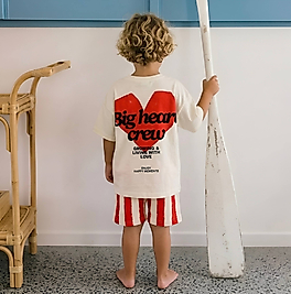 Unisex Kalpli Çizgili Şortlu Takım