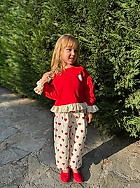 Kırmızı Kalpli Fırfırlı Takım