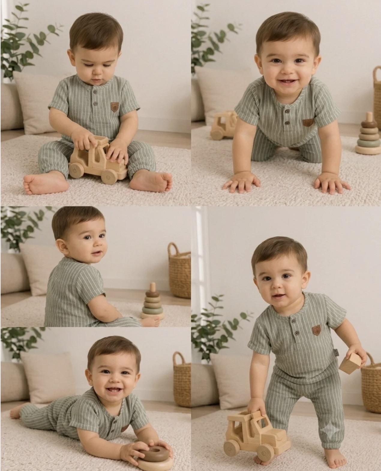 Çizgili Müslin Takım Yeşil