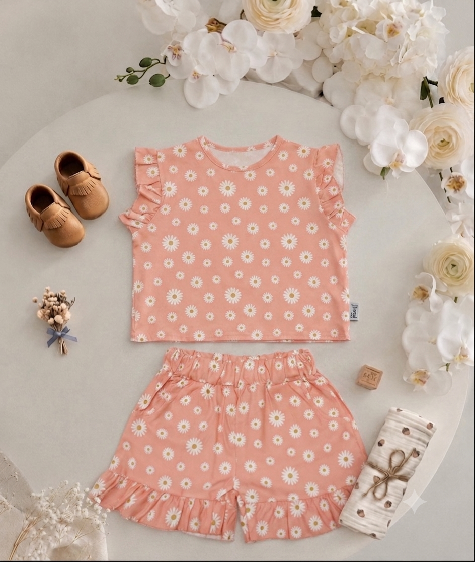 Papatyalı Arkası Dekolteli Takım Pembe