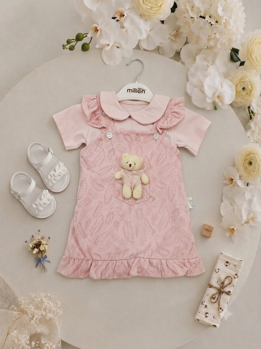 Ayıcıklı Elbise Pembe