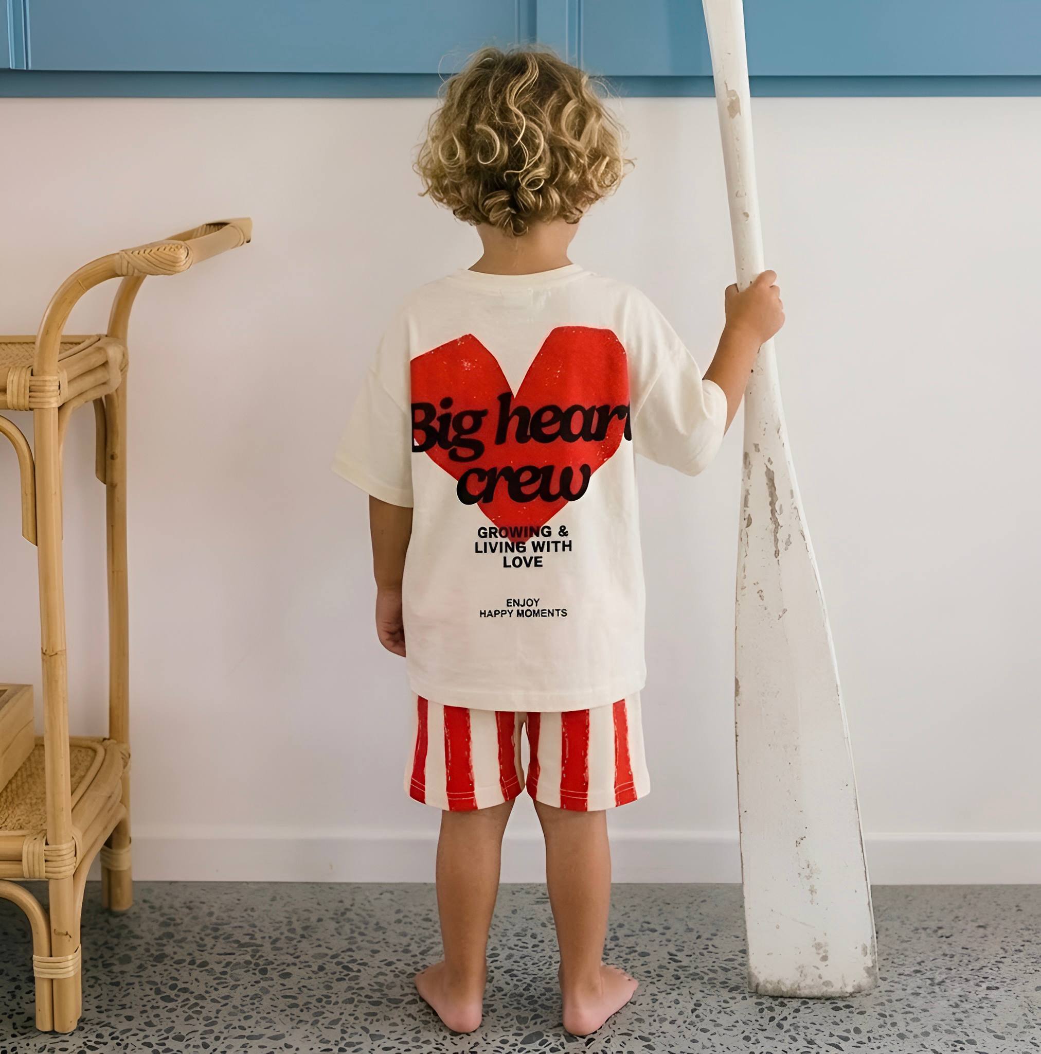 Unisex Kalpli Çizgili Şortlu Takım