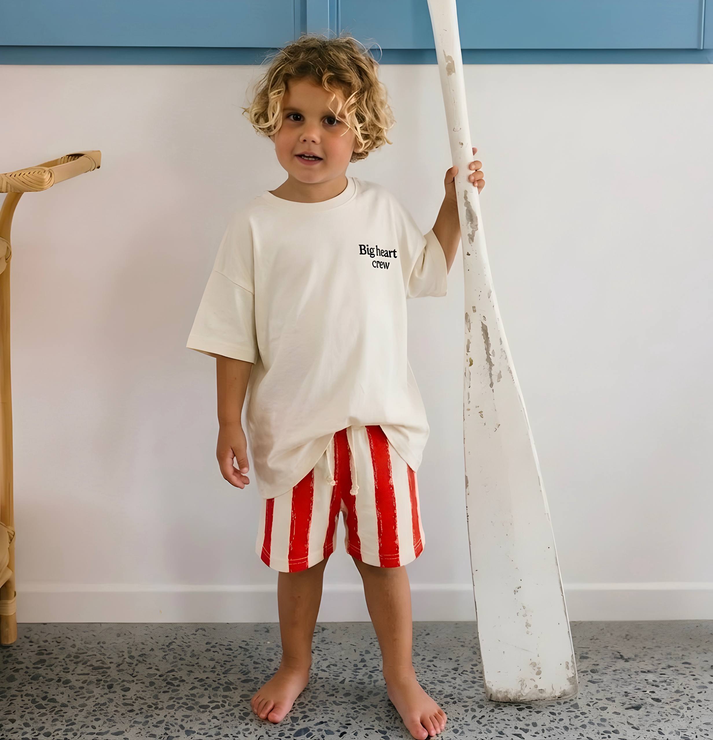 Unisex Kalpli Çizgili Şortlu Takım