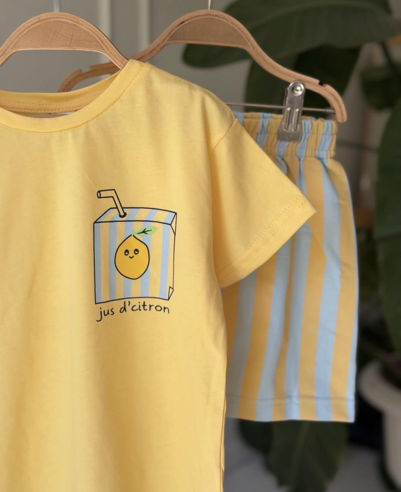 Limonata Çizgili Şortlu Takım